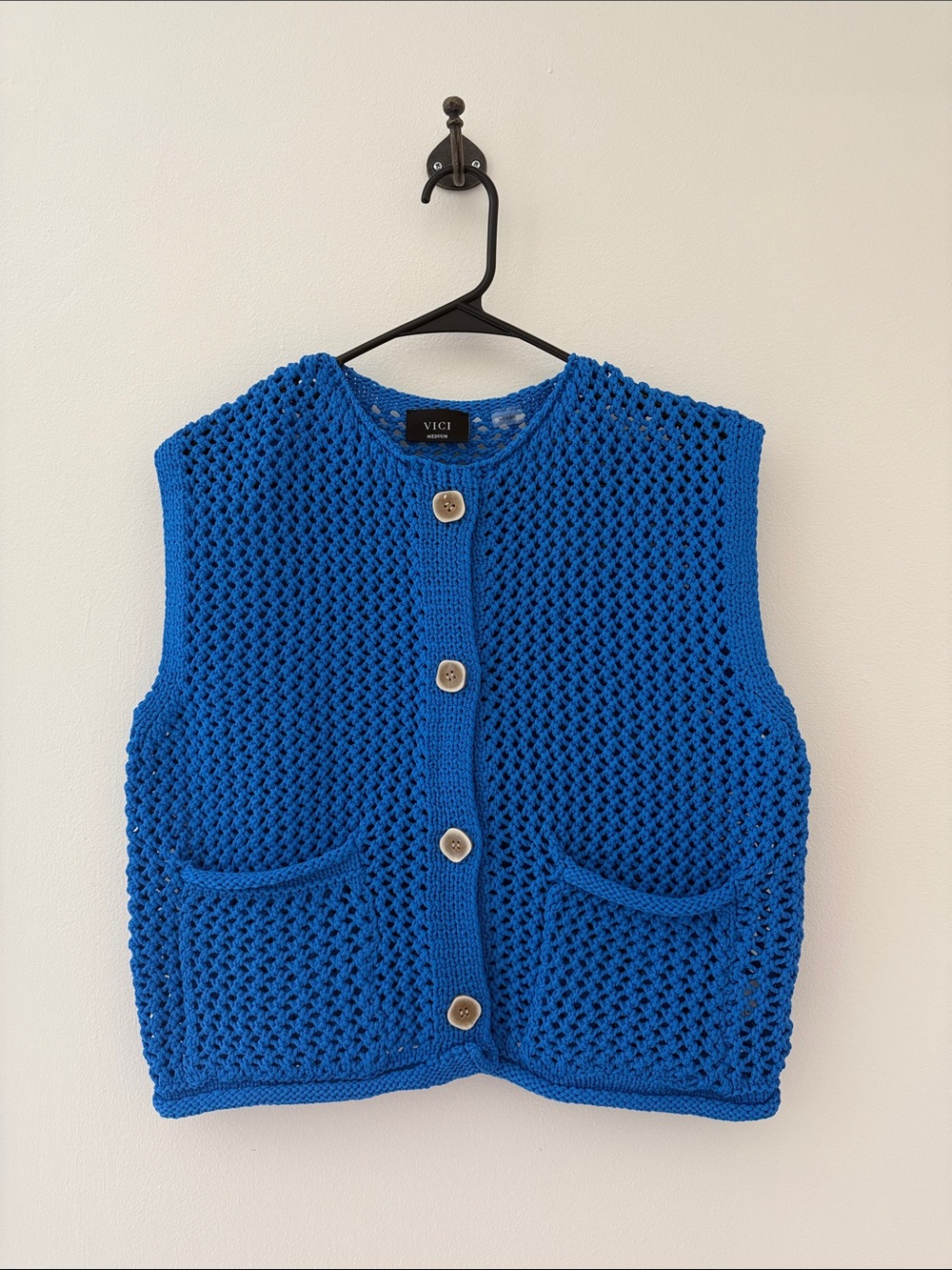 Vici Royal Blue Crochet Button Front Vest